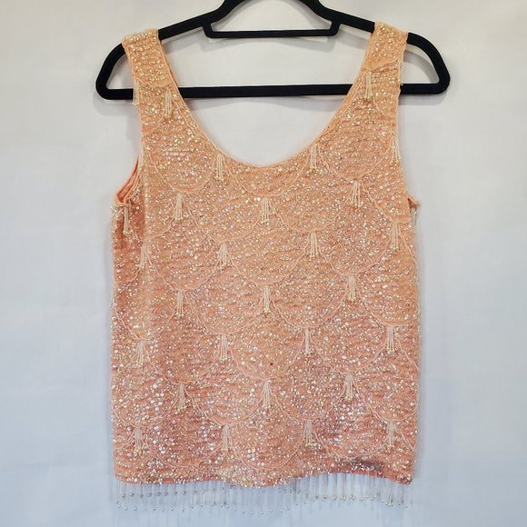 Vintage / Retro Sequin Flapper Tank Top 60's Peach - Picture 2 of 11